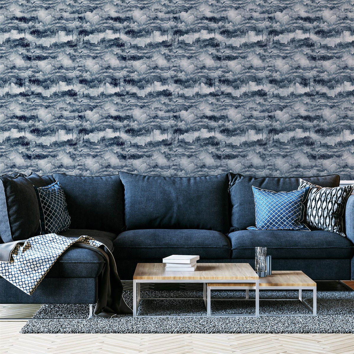Arthouse Painted Canvas Expressionist Wallpaper – Paste the Wall Feature Wall Design, Navy