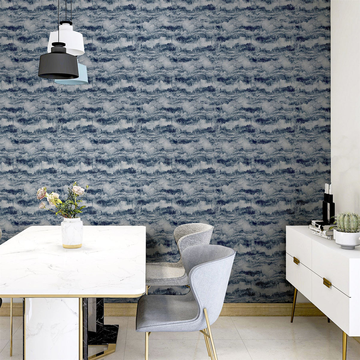 Arthouse Painted Canvas Expressionist Wallpaper – Paste the Wall Feature Wall Design, Navy