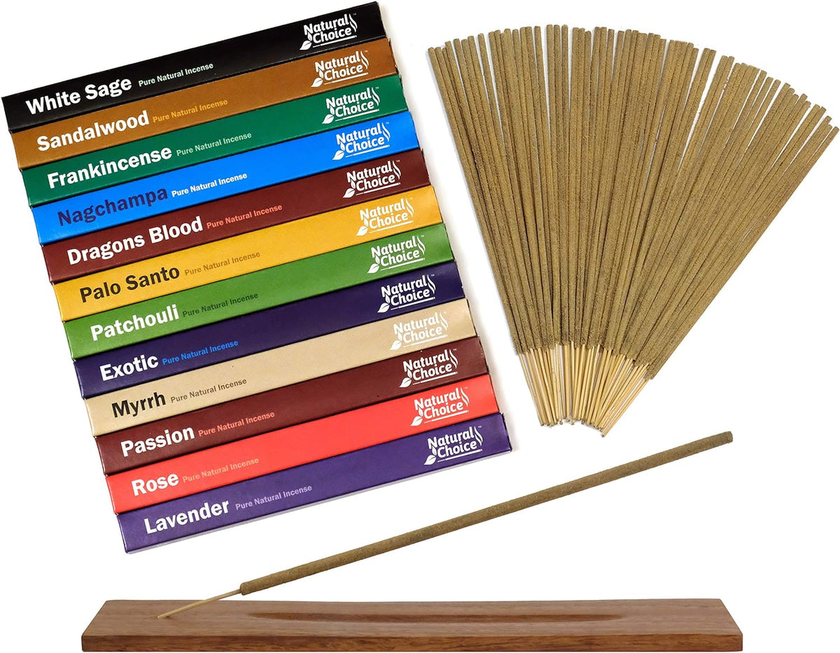 Natural Choice Incense 12 Fragrance Incense Stick Gift Pack with Burner