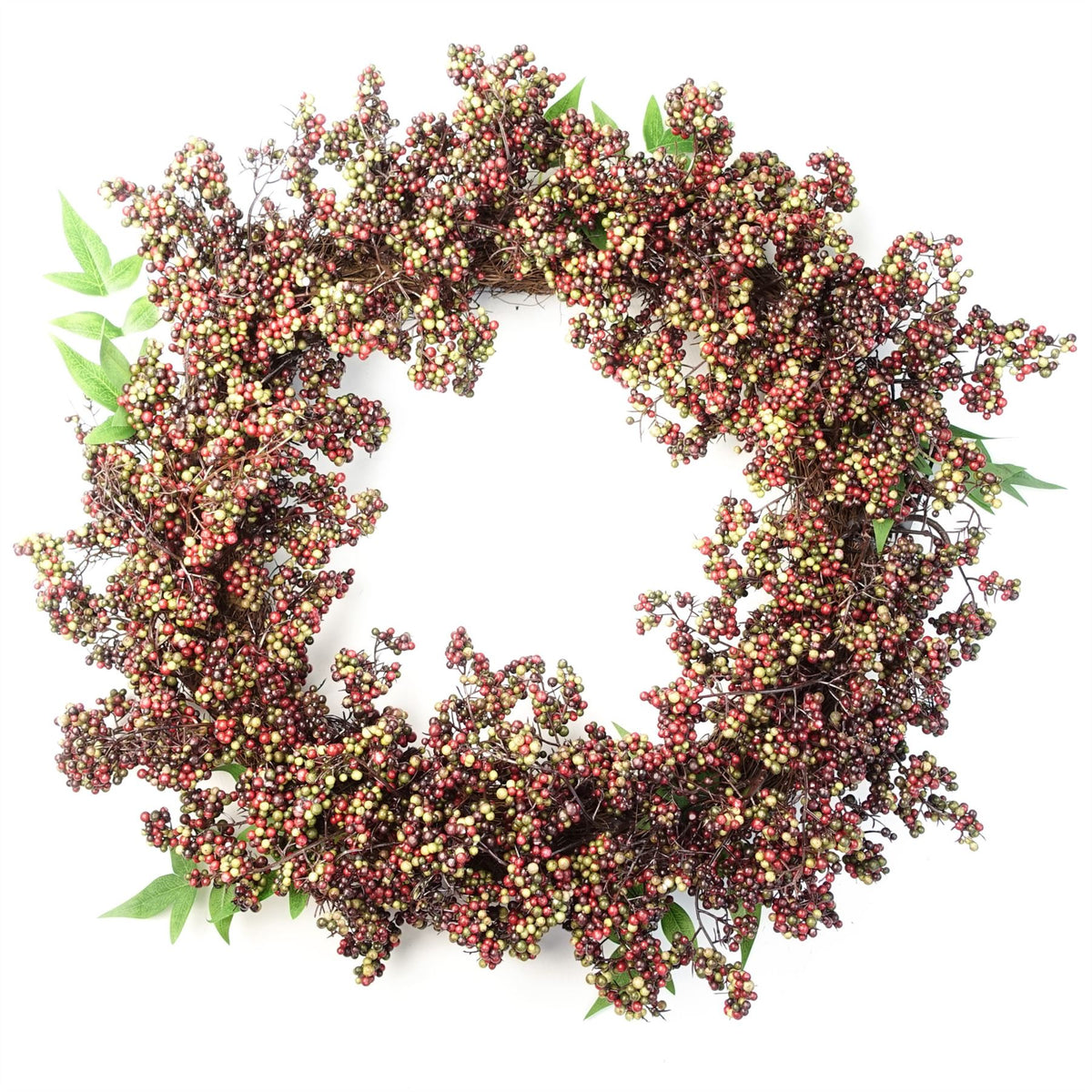 Artificial Black Berry Wreath, 55cm Large Door Wreath with Woven Base – Faux Black & Red Berry Decoration