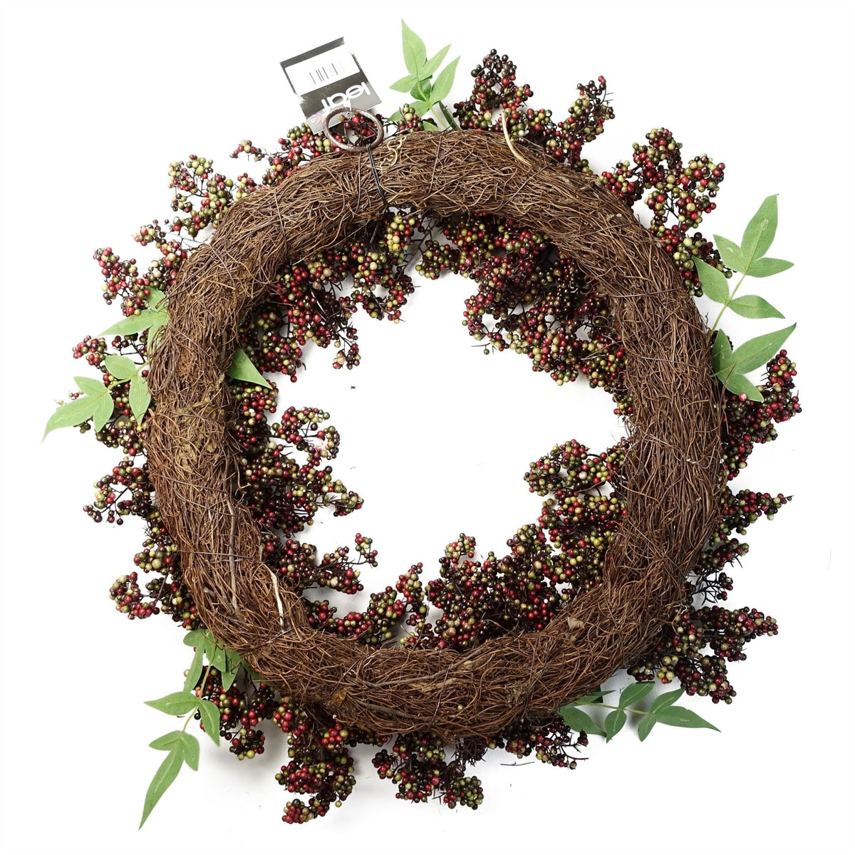 Artificial Black Berry Wreath, 55cm Large Door Wreath with Woven Base – Faux Black & Red Berry Decoration
