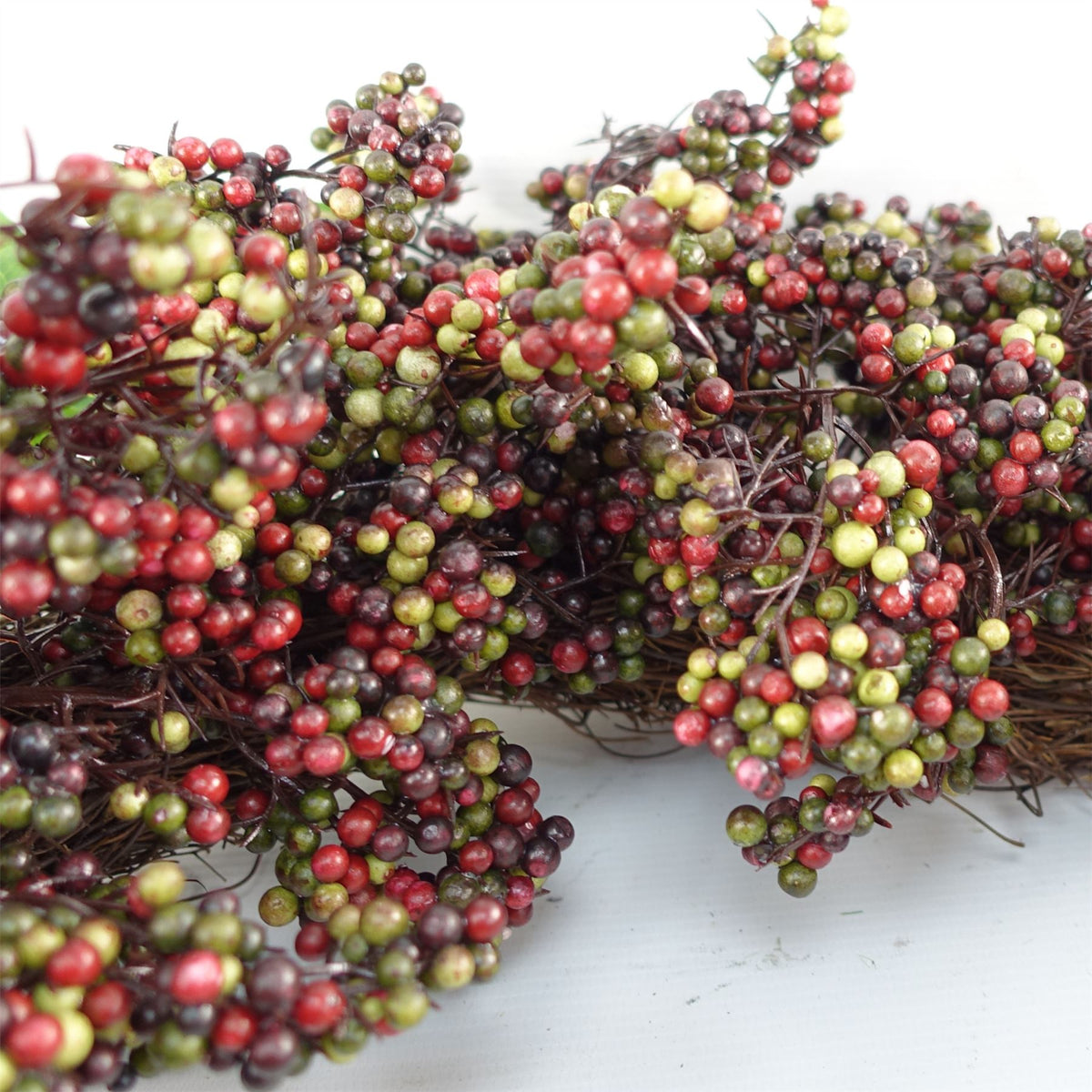 Artificial Black Berry Wreath, 55cm Large Door Wreath with Woven Base – Faux Black & Red Berry Decoration