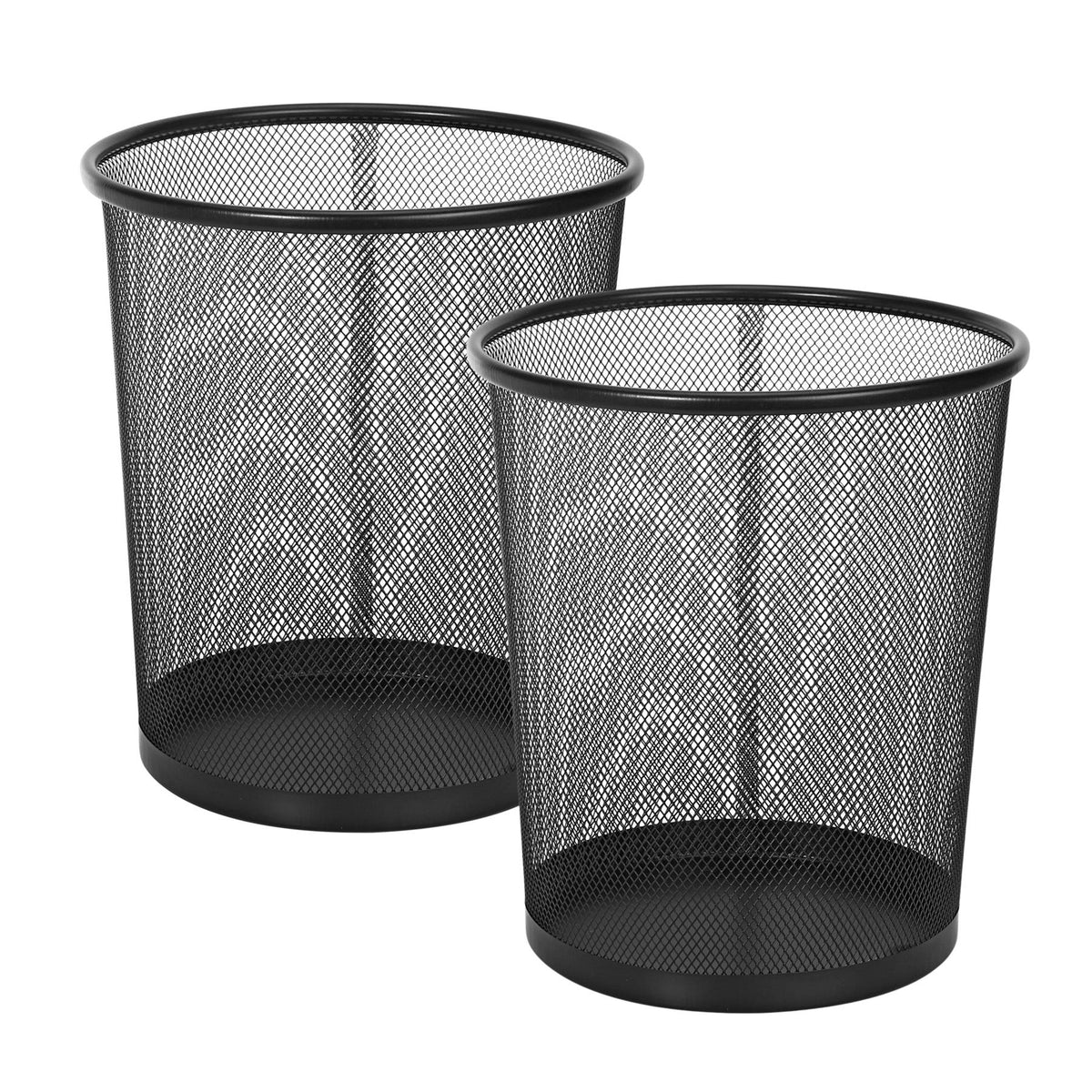 Vinsani 2-Piece Round Mesh Waste Bin Set – Lightweight Metal Wastebaskets for Office & Home, Black