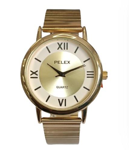 Pelex Men’s Gold Tone Quartz Watch with Big Roman Numerals and Gold Dial – Gold Bracelet Strap
