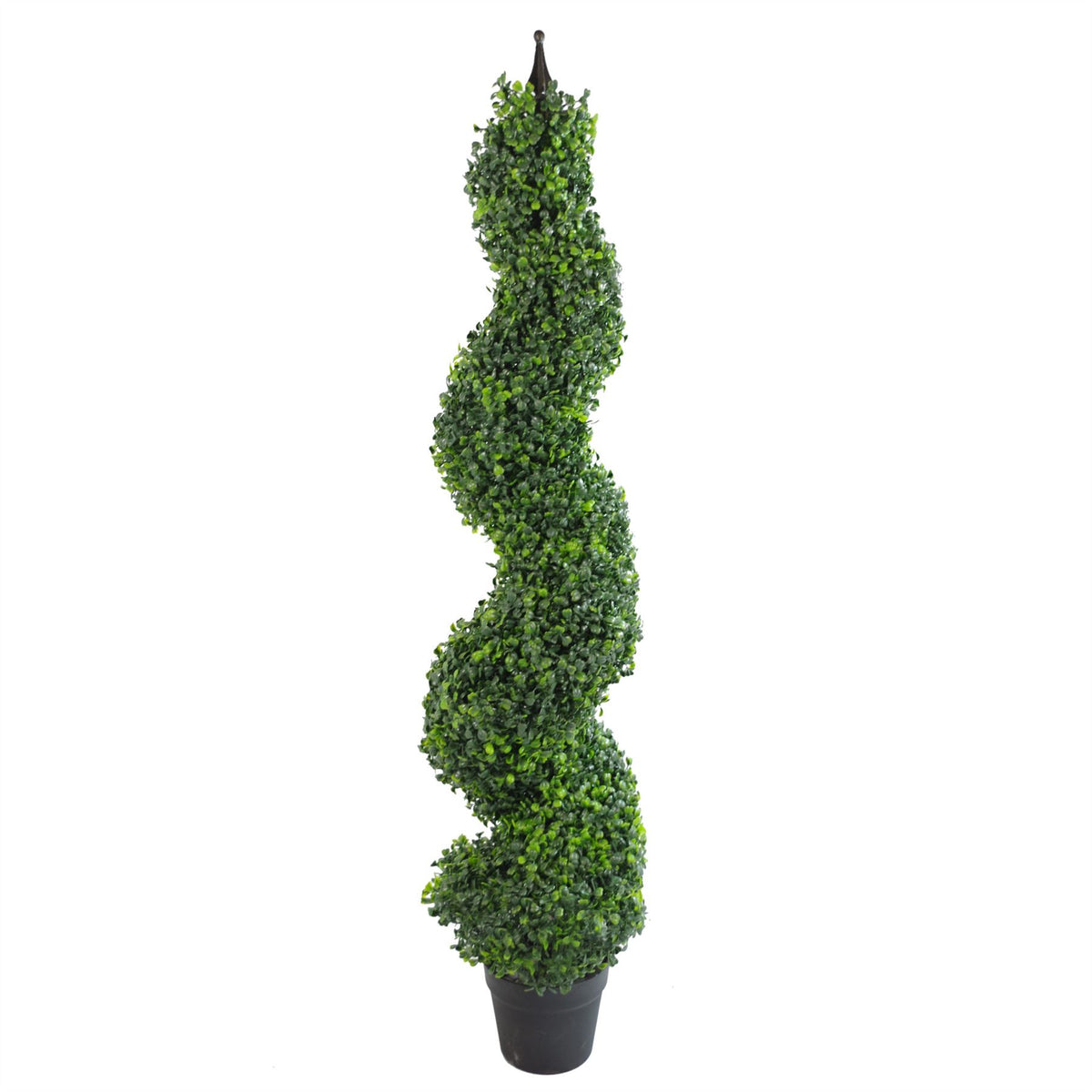 Artificial Boxwood Tower Tree Topiary, 120cm (4ft) Spiral with Metal Top – Indoor & Outdoor Plant