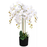 Artificial Deluxe Bush Orchid, 85cm with 56 White Flowers – Luxury Table Decoration in Black Pot