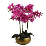 60cm Artificial Pink Orchid – Gold Ceramic Planter