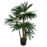 Artificial Raphis Palm Tree, 100cm with Natural Trunk – Realistic Silk Leaves in Weighted Pot