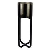 Tall Black Plant Stand with Silver Metal Planter – 62cm Indoor Planter Stand, Adjustable Feet