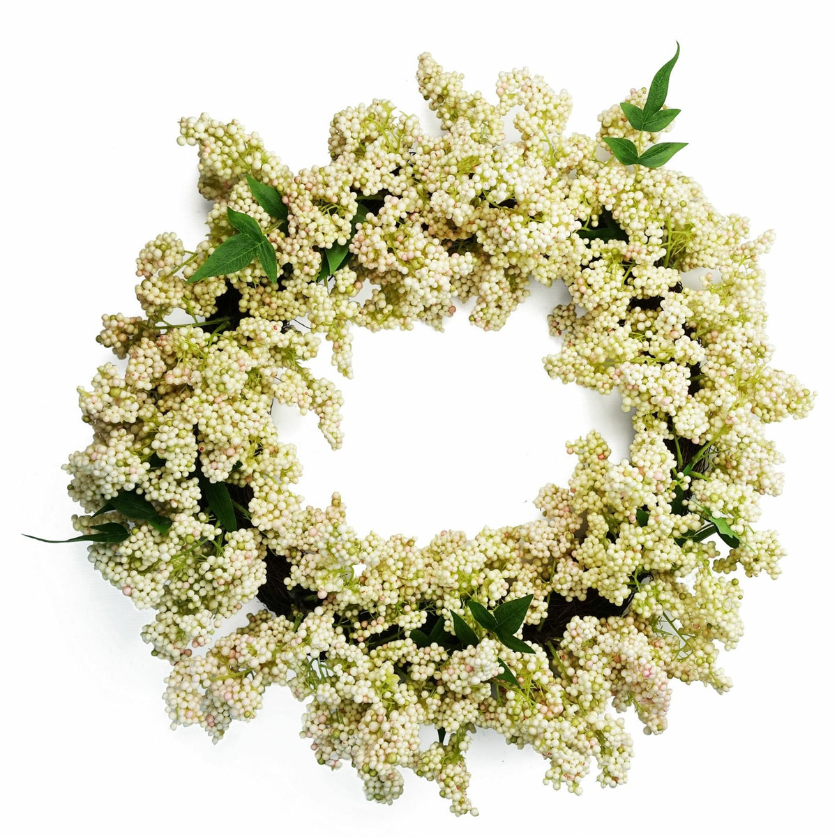 Artificial Hanging Wreath with White Berries, 55cm – Door Decoration with Woven Base