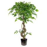 Leaf 120cm Twisted Trunk Artificial Ficus Tree with Metal Planter – Realistic Faux Plant, Wired Stems