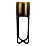 Tall Black Plant Stand with Gold Metal Planter – 62cm Indoor Planter Stand, Adjustable Feet