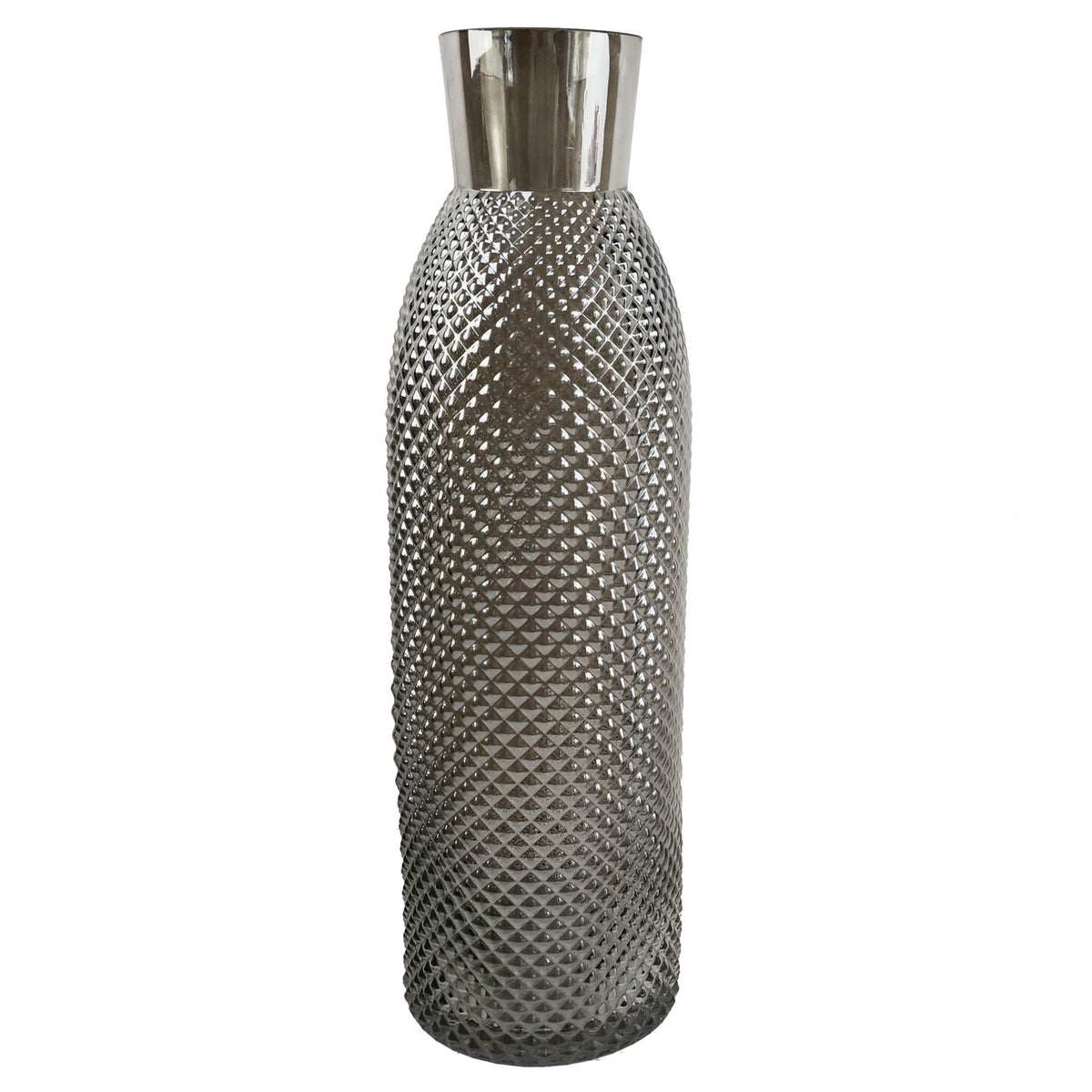 50cm Smoke Grey Diamond Tall Glass Vase – Statement Floral Display, Grey