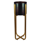 Tall Gold Plant Stand with Iridescent Rainbow Metal Planter – 62cm Indoor Stand, Adjustable Feet