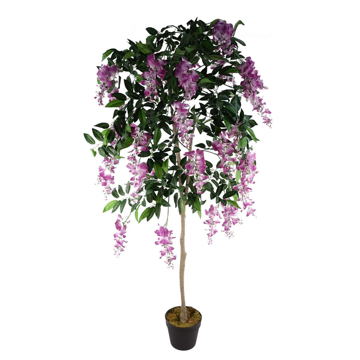 Artificial Wisteria Tree, 150cm in Light Pink – Realistic Wired Leaf Stems with Black Plastic Pot