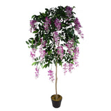 Artificial Wisteria Tree, 150cm in Light Pink – Realistic Wired Leaf Stems with Black Plastic Pot
