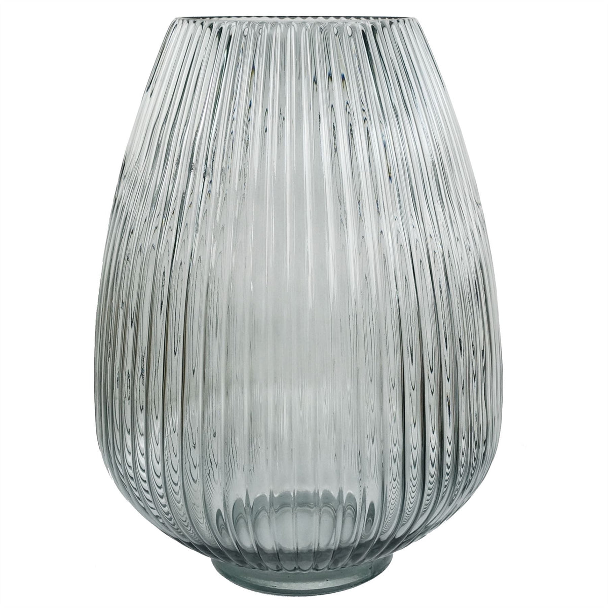 30cm Smoke Grey Ridged Glass Vase – Decorative Home Accent, Grey