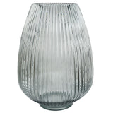 30cm Smoke Grey Ridged Glass Vase – Decorative Home Accent, Grey