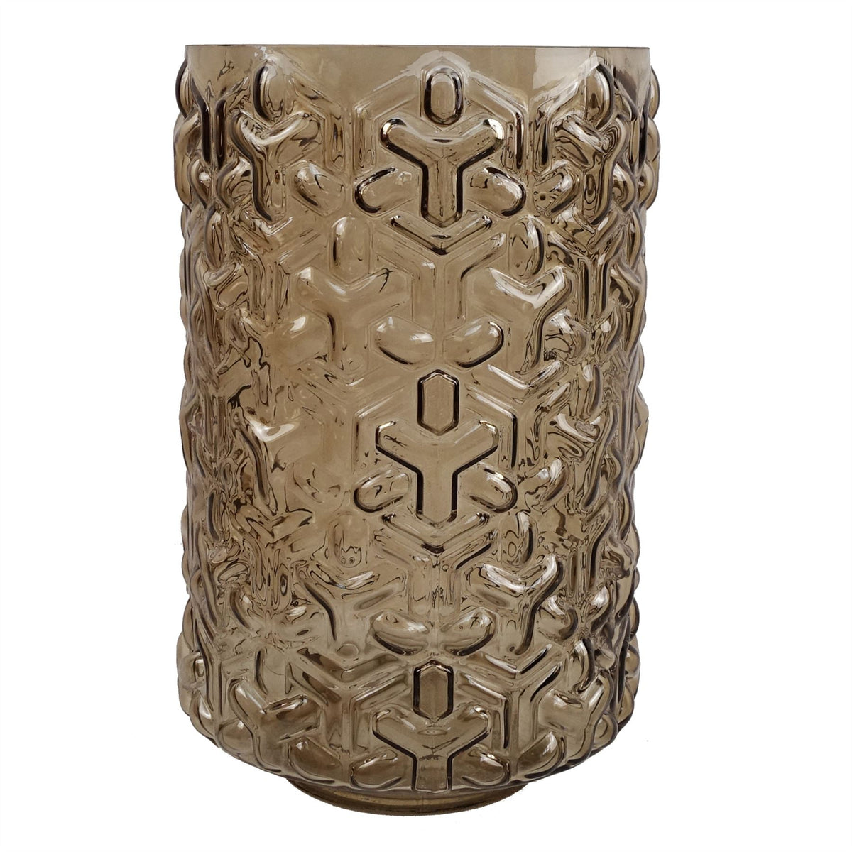 Embossed Chestnut Glass Vase, 29cm – Elegant Brown Home Decor Flower Vase