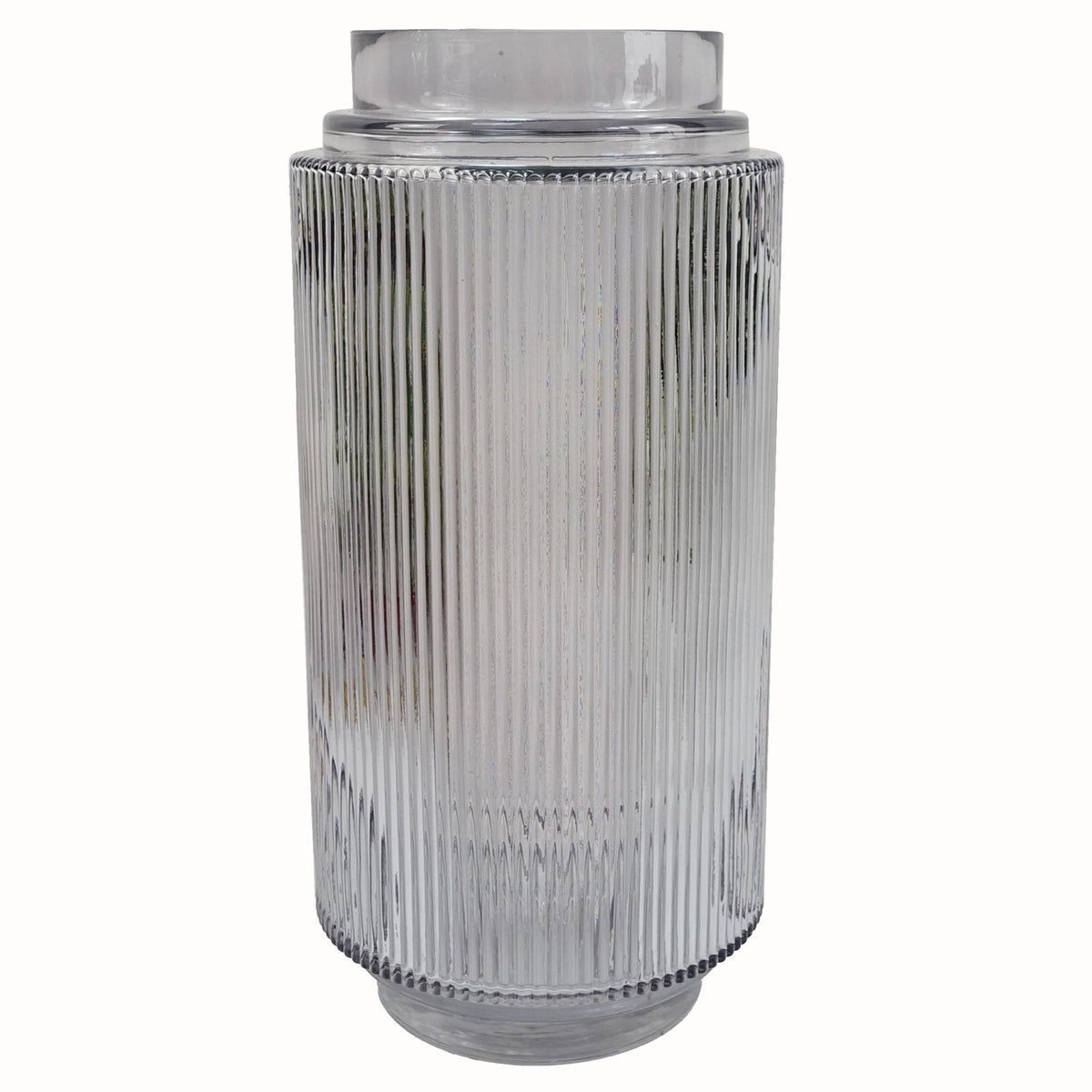 31cm Clear Ridged Glass Vase – Decorative Home Accent, Clear