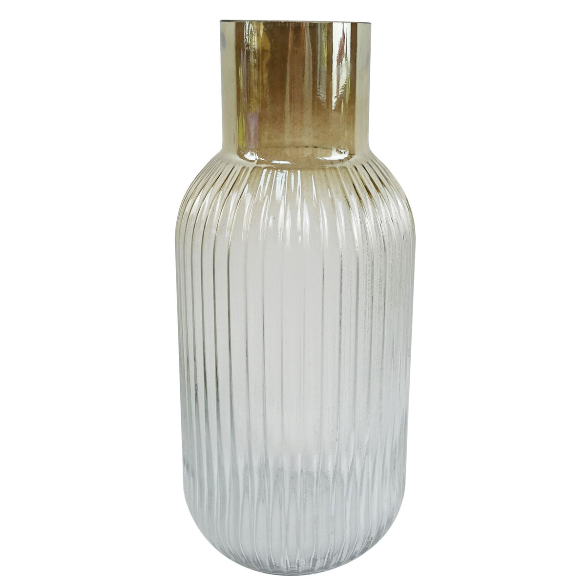 34cm Ridged Ombre Glass Vase – Decorative Home Accent, Brown