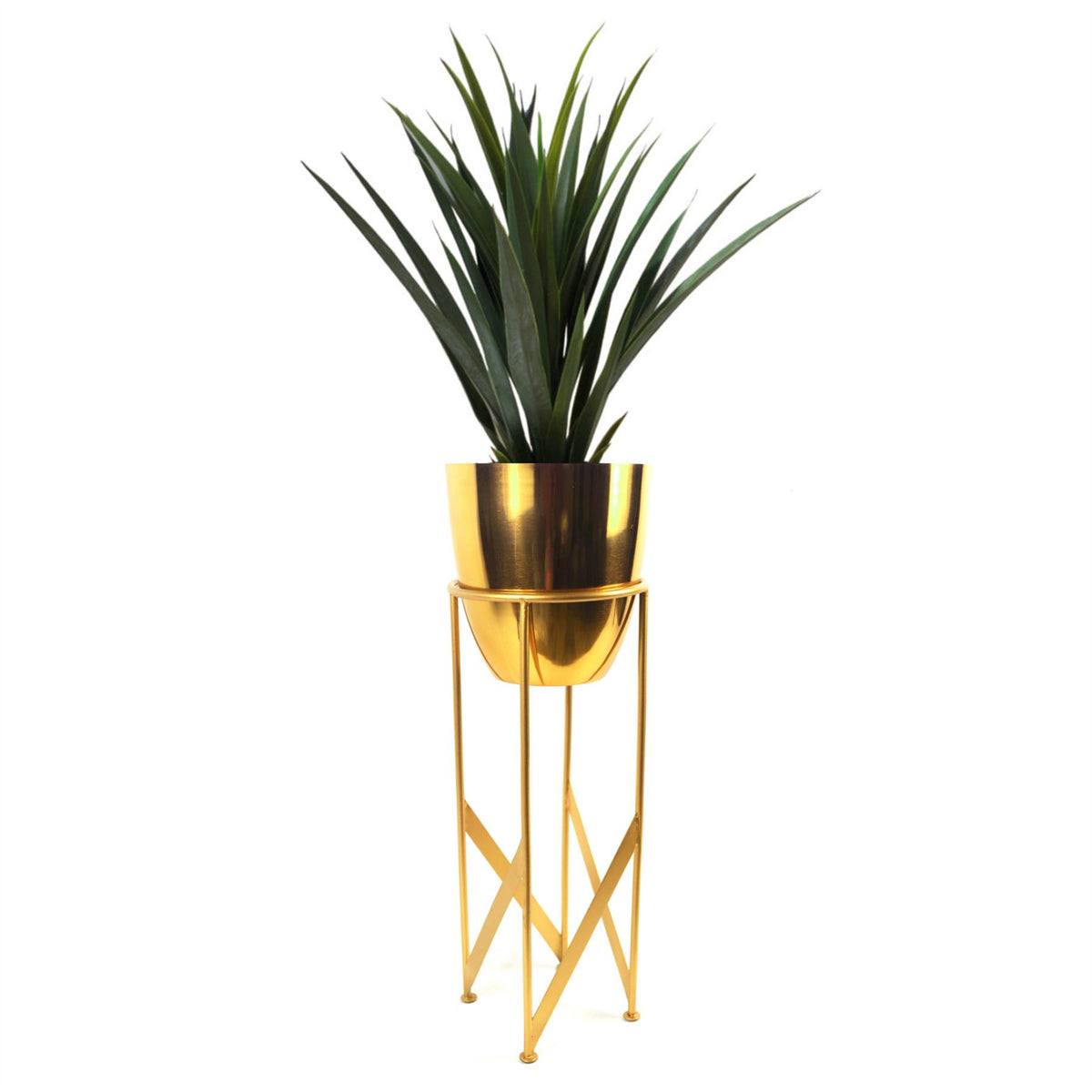 90cm Gold Planter with Artificial Yucca Plant
