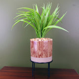 Leaf 35cm Artificial Grass Plant in Contemporary Ceramic Planter with Metal Stand – Home Decor, Brown & Green