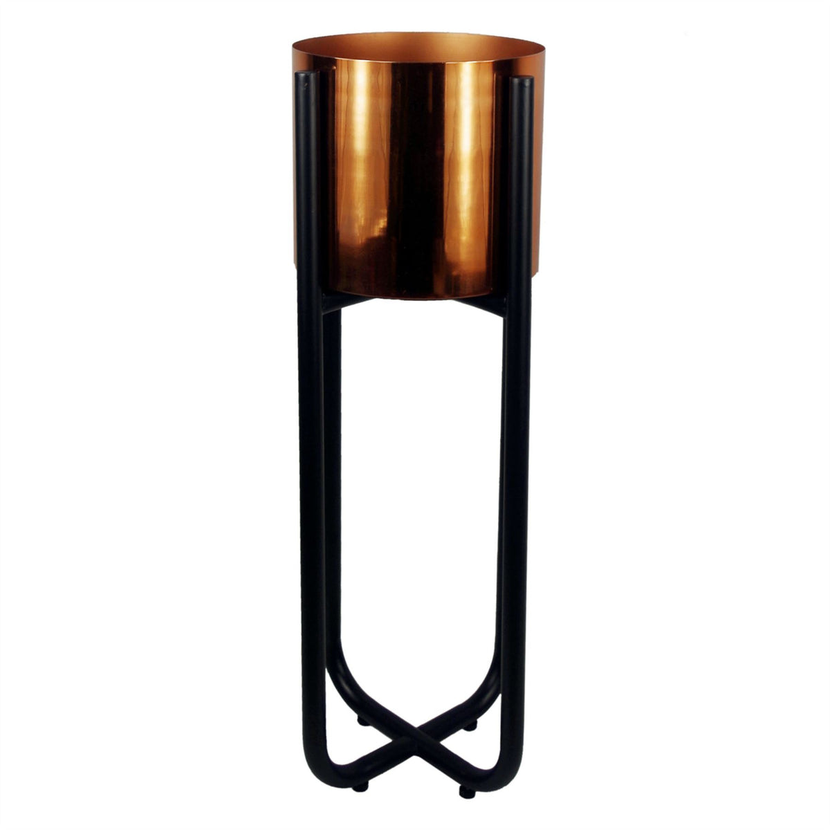 Tall Black Plant Stand with Copper Metal Planter – 62cm Indoor Planter Stand, Adjustable Feet