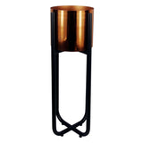 Tall Black Plant Stand with Copper Metal Planter – 62cm Indoor Planter Stand, Adjustable Feet
