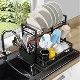 Vinsani 2-Tier Detachable Dish Drainer – Space-Saving Vertical Kitchen Drying Rack, Black