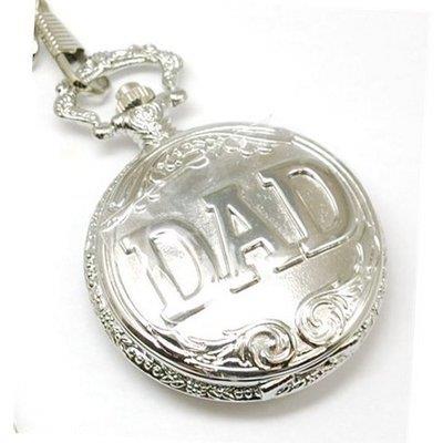 Jakob Strauss Dad Pocket Watch with Silver Tone Case & 12 Inch Brass Chain – Gift Watch, Matte White Dial