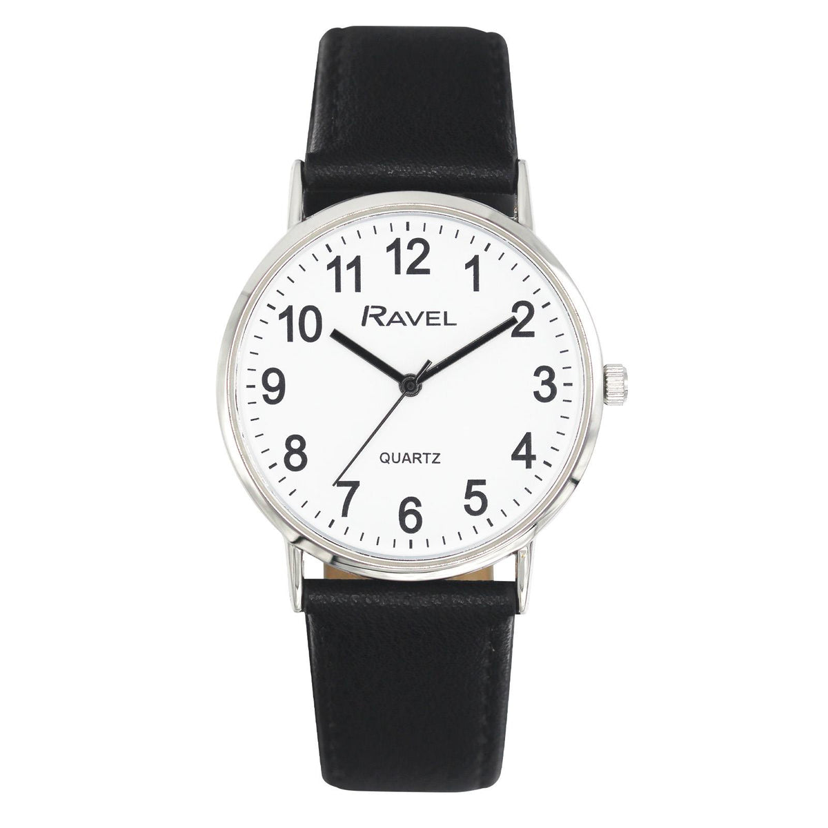Ravel Men’s Classic Big Dial Watch with White Dial and Black Strap – Model R0129.20.1