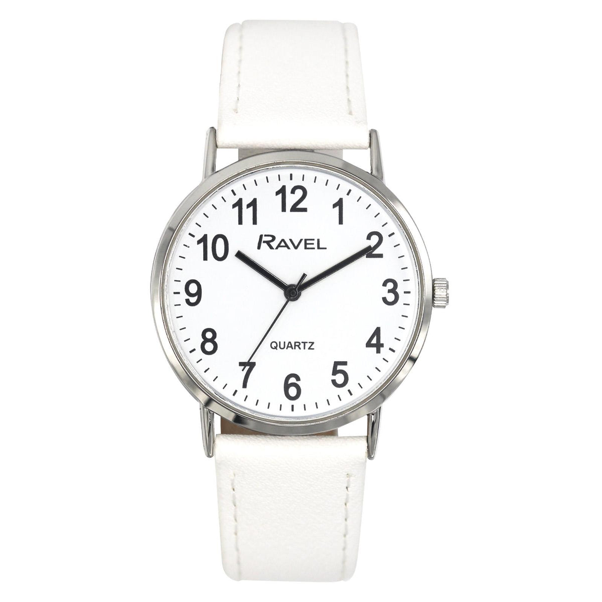Ravel Unisex Classic Big Dial Watch with White Dial and White Strap – Model R0129.24.1