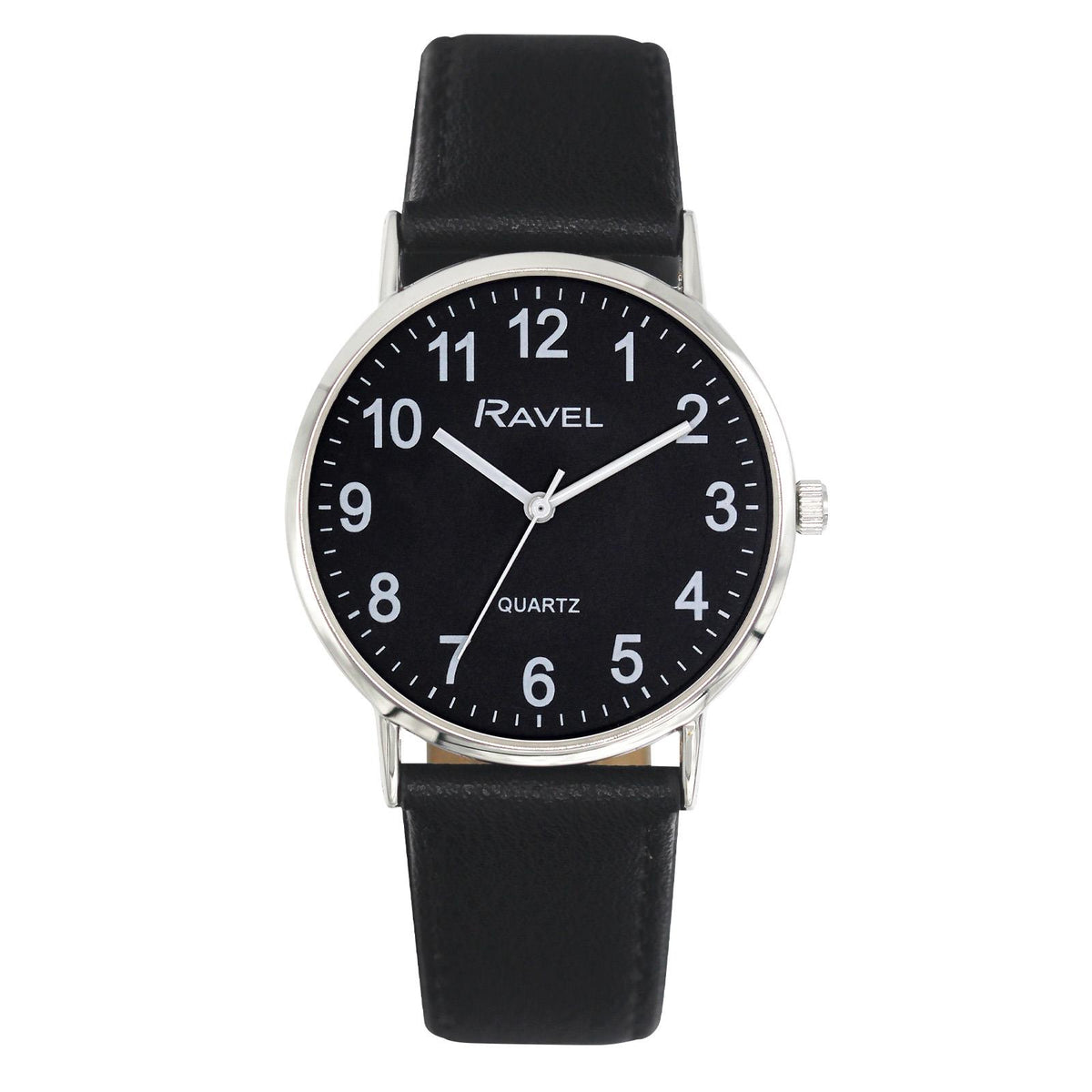 Ravel Men’s Classic Big Dial Watch with Black Dial and Black Strap – Model R0129.23.1