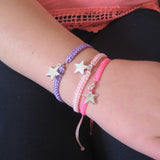Aye Do Gifts Silver Star Charm Friendship Bracelet – Adjustable Braided Cord for Girls, Purple, Pink or Black