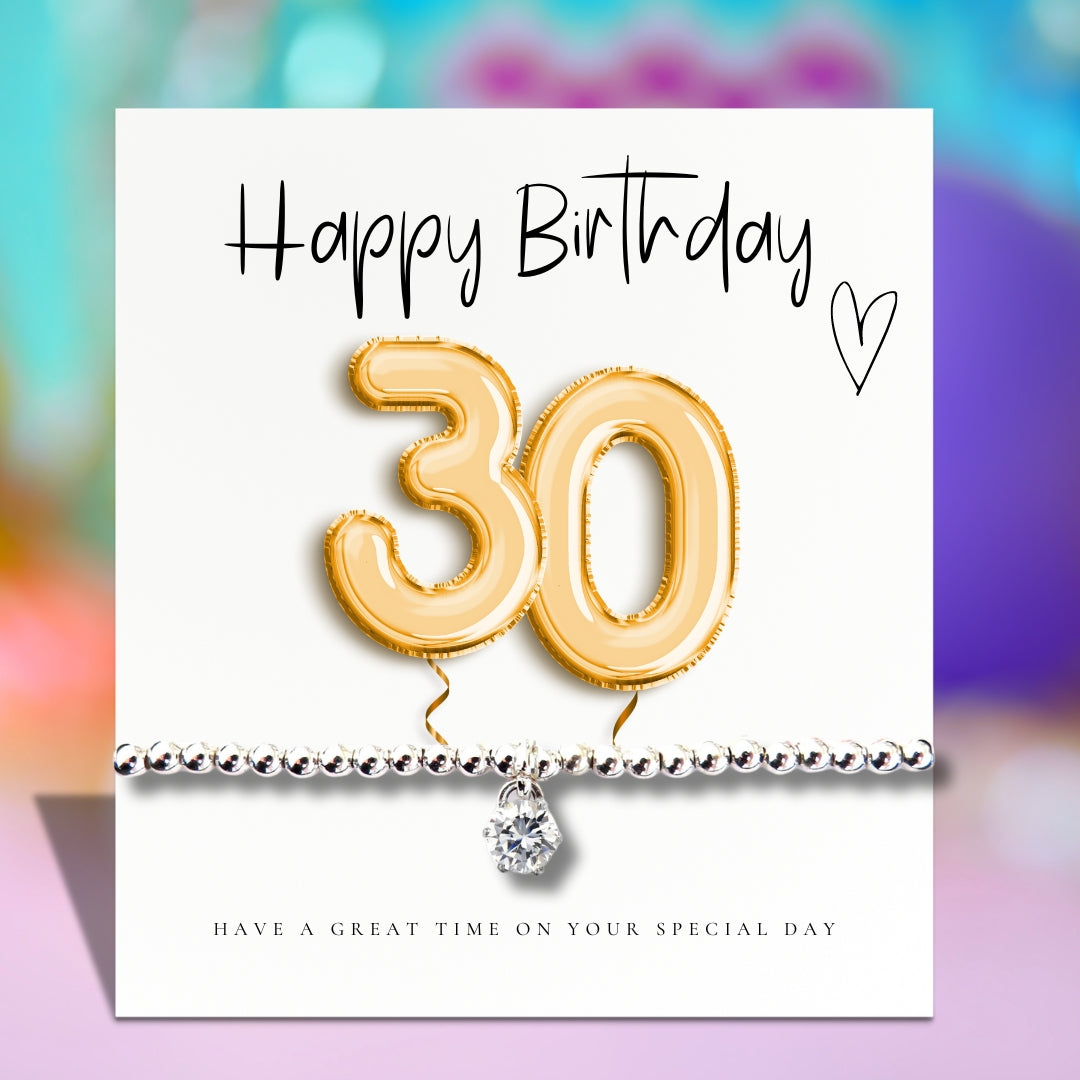 Aye Do Gifts 30th Birthday Gold Balloons Cubic Zirconia Charm Bracelet & Message Card