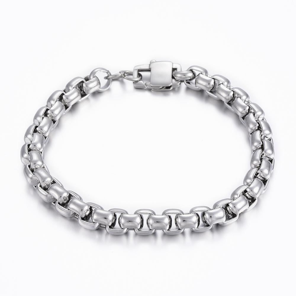 Aye Do Gifts Men's Silver Box Chain Bracelet – 8mm Stainless Steel, 9 Inch