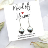Aye Do Gifts Maid of Honour Puff Heart Drop Earrings & Thank You Card