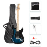 Glarry GST Electric Guitar Kit with 20W Amplifier, Bag & Strap – Beginner 6-String Guitar, Black Pickguard, Blue