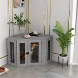 Dog Crate Furniture Side Table with Cushion & Large Entrance – For Medium Dogs up to 20kg, Grey
