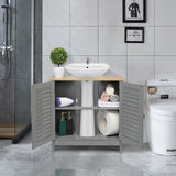 Modern Under-Sink Bathroom Cabinet with Double Slatted Doors, Waterproof MDF – Space-Saving Storage, Grey
