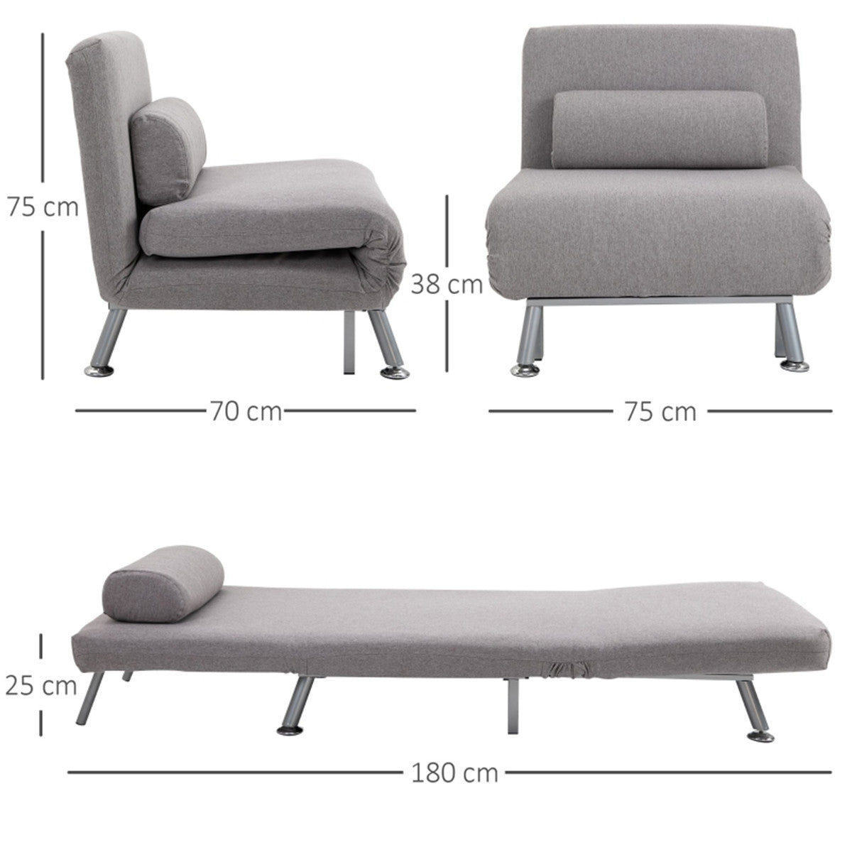 Grey wide armless chair bed