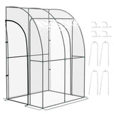 Walk-In Lean-To Wall Greenhouse with Steel Frame, Plastic Cover & 2 Zipped Doors – 143 x 118 x 212cm