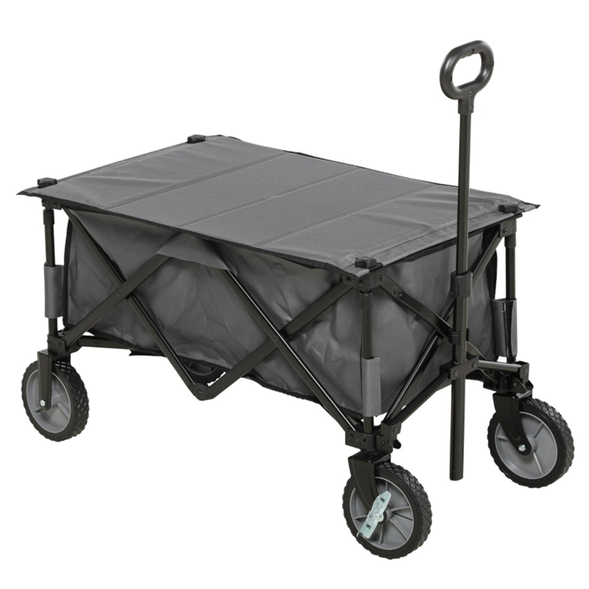 Folding Garden Cart with 4 Wheels, Brakes & Adjustable Handle – 125L Utility Trolley, Dark Grey