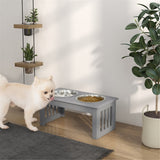 PawHut Elevated Dog Bowls with Stainless Steel Double Bowls & Anti-Slip Feet – Raised Pet Feeder Stand, Grey