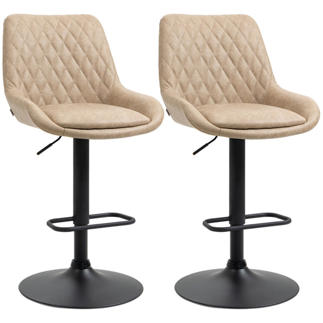 Set of 2 khaki faux leather bar stools