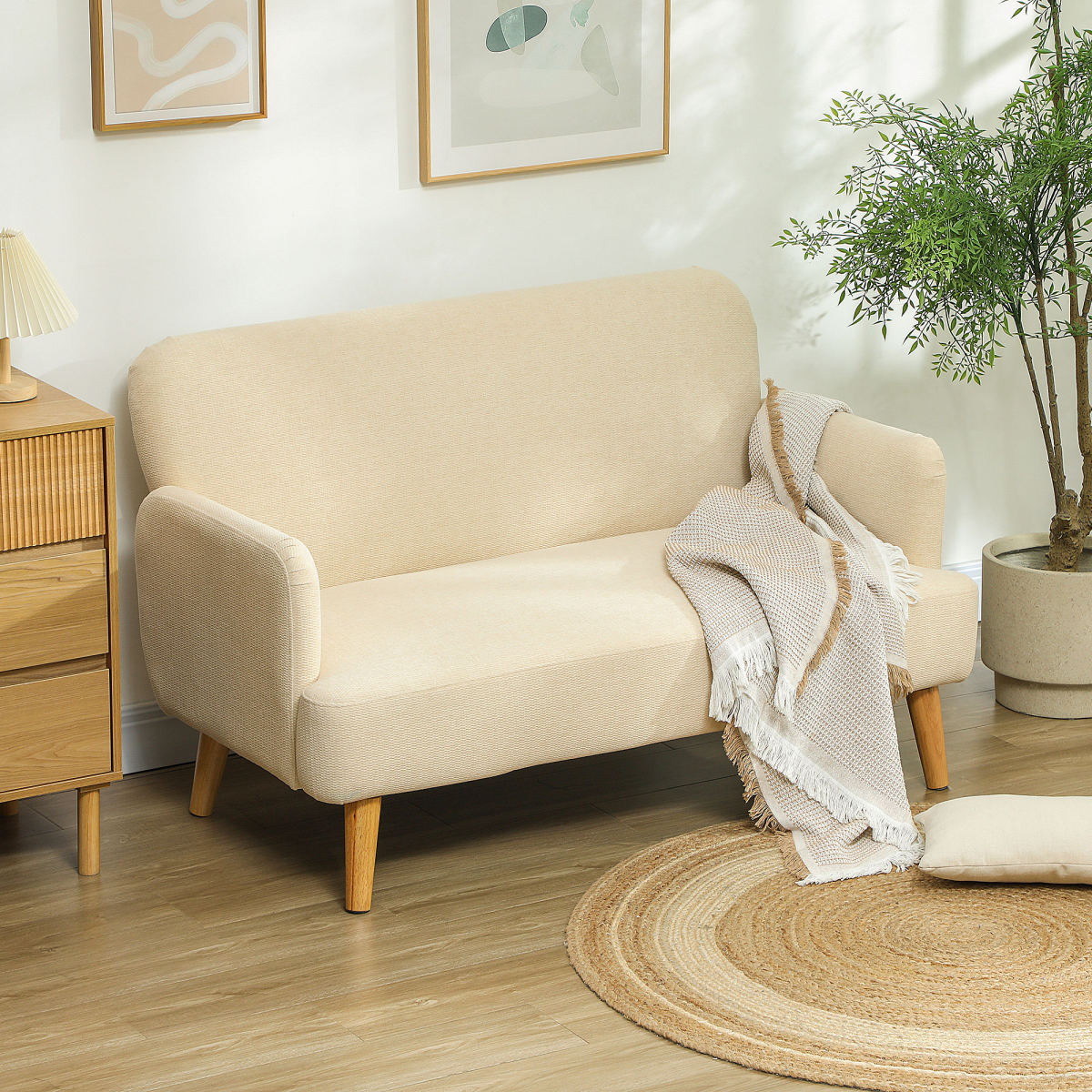 HOMCOM cream white sofa, side view