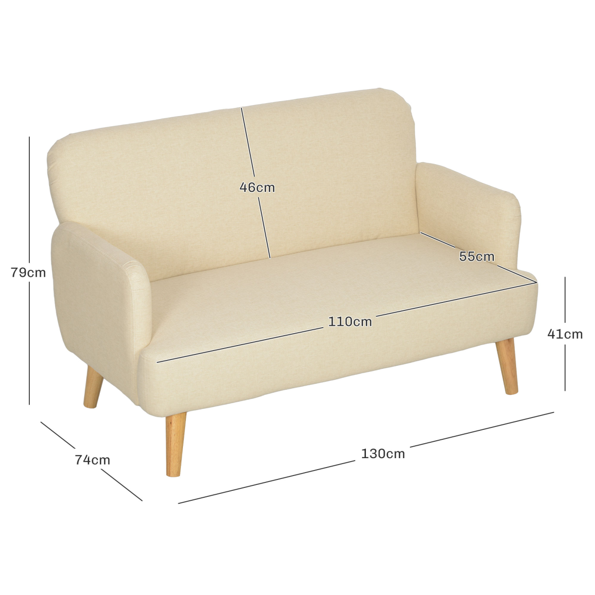 Dimension diagram of the HOMCOM 2-seater sofa