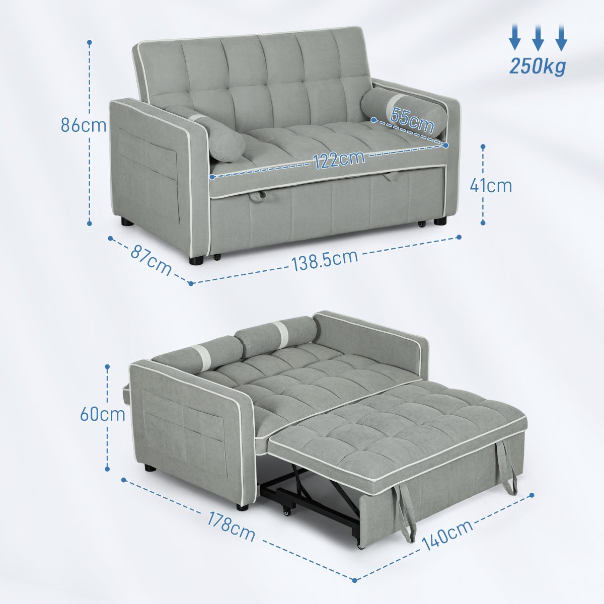 HOMCOM sofa bed with two pillows