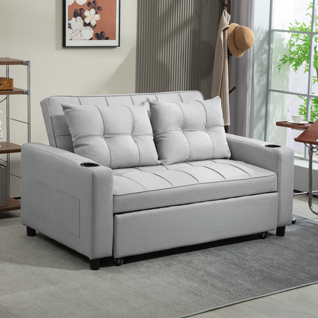 Close-up of sofa bed cup holder and side pocket